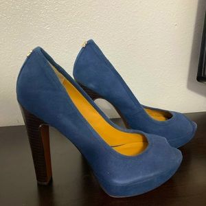 NWOT Authentic Coach Heels Size 6 Blue Suede Peep Toe